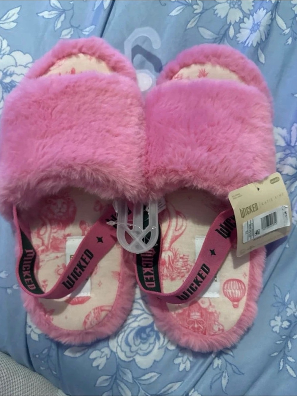 Wicked Kids Plush Pink Slide Slippers with Elastic Back Strap